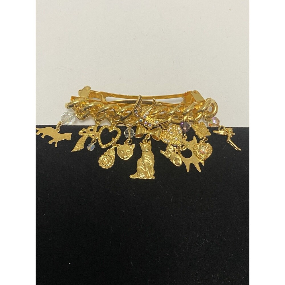 Vintage Kirk Folly Whimsical Cat Charm Hair Barrett Goldtone Signed France USA